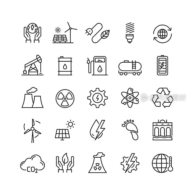Power and Energy Related Vector Line Icons